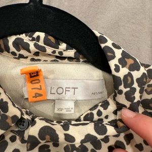 Ann Taylor LOFT Leopard Collard Long Sleeve Button Down Dress
